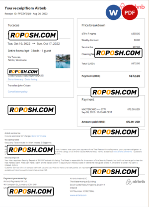 Venezuela Airbnb booking confirmation Word and PDF template