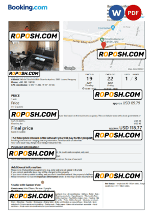 Paraguay hotel booking confirmation Word and PDF template, 2 pages