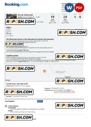 Poland hotel booking confirmation Word and PDF template, 2 pages