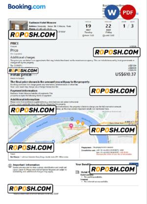 Russia hotel booking confirmation Word and PDF template, 2 pages