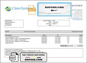 Switzerland Class System invoice template in Word and PDF format, fully editable