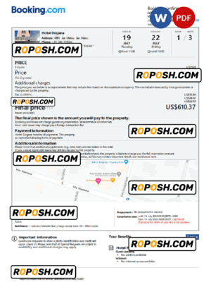 San Marino hotel booking confirmation Word and PDF template, 2 pages