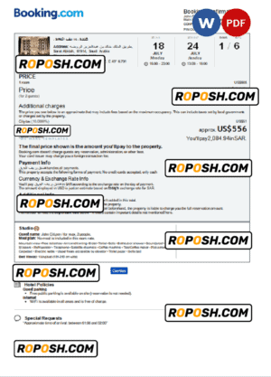 Saudi Arabia hotel booking confirmation Word and PDF template, 2 pages
