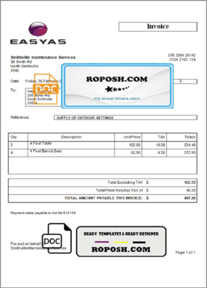 USA Easyas Driver Training invoice template in Word and PDF format, fully editable