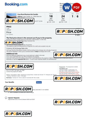 Spain hotel booking confirmation Word and PDF template, 2 pages