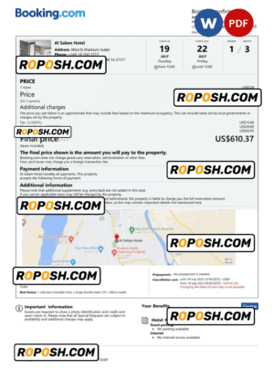 Sudan hotel booking confirmation Word and PDF template, 2 pages
