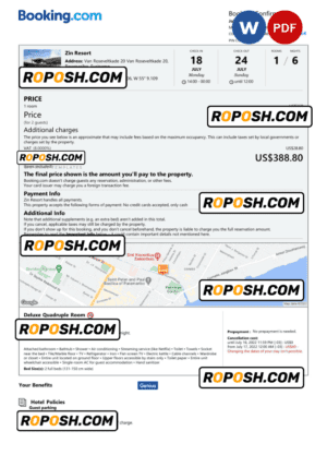 Suriname hotel booking confirmation Word and PDF template, 2 pages