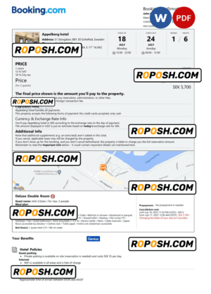 Sweden hotel booking confirmation Word and PDF template, 2 pages