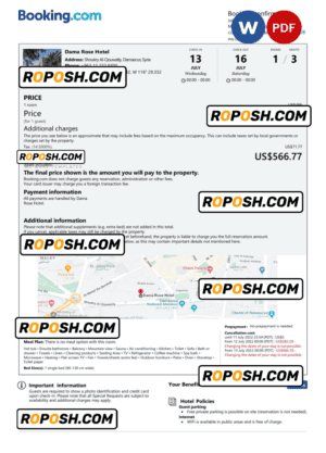Syria hotel booking confirmation Word and PDF template, 2 pages
