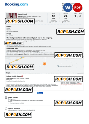 Tanzania hotel booking confirmation Word and PDF template, 2 pages