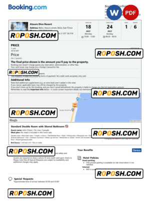 Timor-Leste hotel booking confirmation Word and PDF template, 2 pages