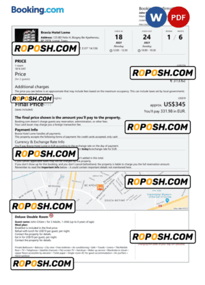 Togo hotel booking confirmation Word and PDF template, 2 pages