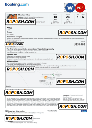 Trinidad and Tobago hotel booking confirmation Word and PDF template, 2 pages