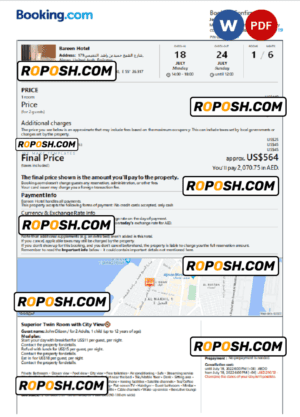 United Arab Emirates hotel booking confirmation Word and PDF template, 2 pages