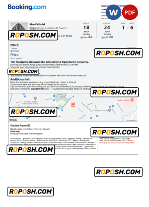 Uzbekistan hotel booking confirmation Word and PDF template, 2 pages