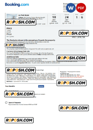Vietnam hotel booking confirmation Word and PDF template, 2 pages