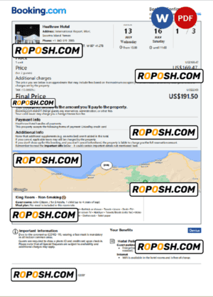 Yemen hotel booking confirmation Word and PDF template, 2 pages