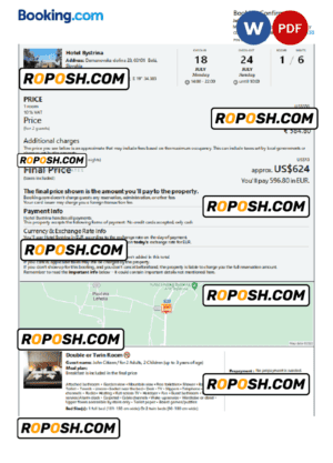 Slovakia hotel booking confirmation Word and PDF template, 2 pages