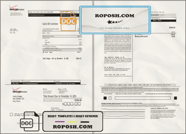 USA Verizon invoice template in Word and PDF format, fully editable