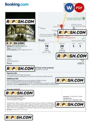 Burundi hotel booking confirmation Word and PDF template, 2 pages