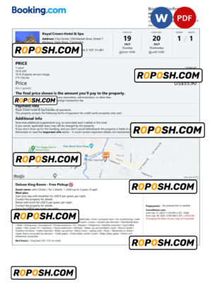 Cambodia hotel booking confirmation Word and PDF template, 2 pages