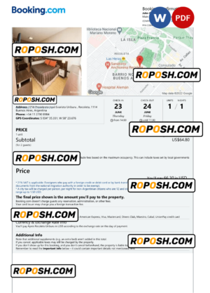 Argentina hotel booking confirmation Word and PDF template, 2 pages