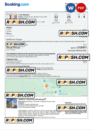 Czech Republic hotel booking confirmation Word and PDF template, 2 pages