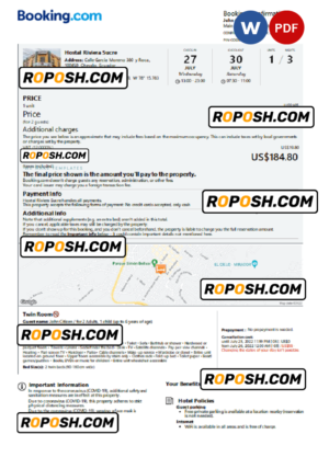 Ecuador hotel booking confirmation Word and PDF template, 2 pages