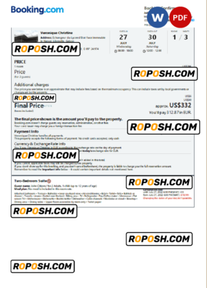 Gabon hotel booking confirmation Word and PDF template, 2 pages