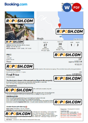 Greece hotel booking confirmation Word and PDF template, 2 pages