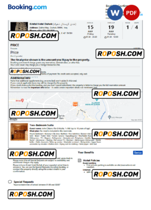 Iraq hotel booking confirmation Word and PDF template, 2 pages