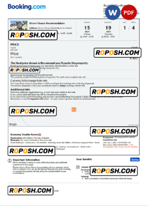Ireland hotel booking confirmation Word and PDF template, 2 pages