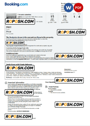 Italy hotel booking confirmation Word and PDF template, 2 pages