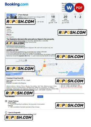 Kenya hotel booking confirmation Word and PDF template, 2 pages