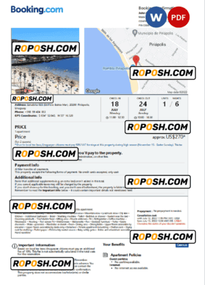 Uruguay hotel booking confirmation Word and PDF template, 2 pages