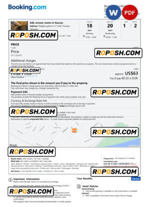 Lithuania hotel booking confirmation Word and PDF template, 2 pages