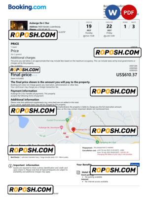 Luxembourg hotel booking confirmation Word and PDF template, 2 pages