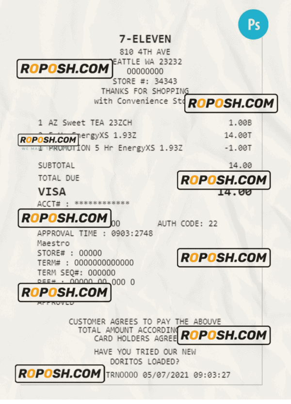 7-ELEVEN payment check PSD template