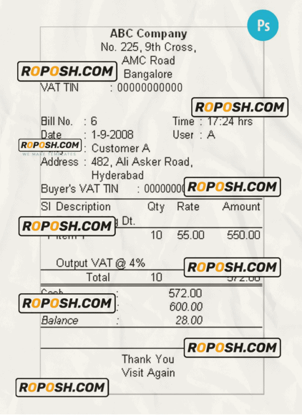 ABC COMPANY cash receipt PSD template