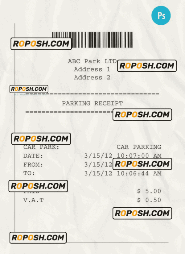 ABC PARK(PARKING) LTD payment check PSD template
