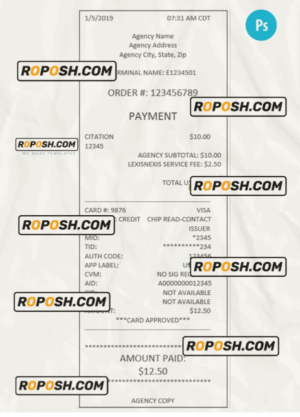 AGENCY payment receipt PSD template