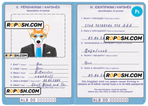 Albania dog (animal, pet) passport PSD template, completely editable