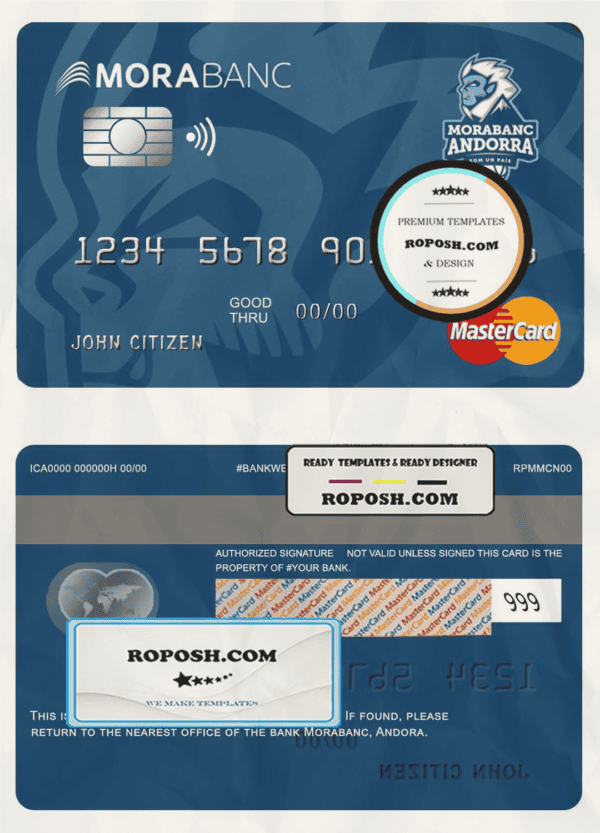 Andorra Morabank mastercard template in PSD format, fully editable