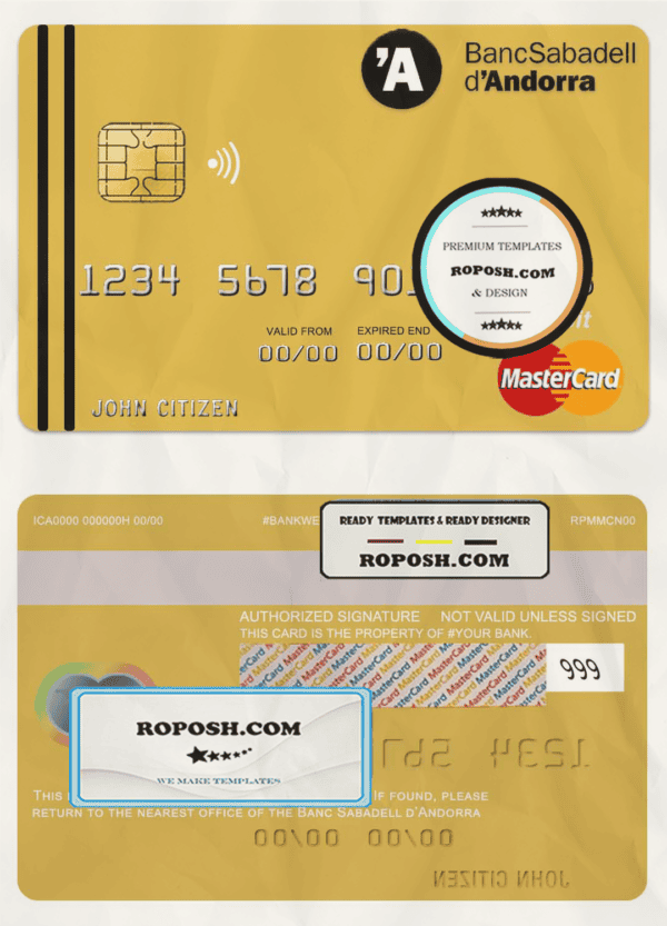 Andorra Bank Sabadell mastercard template in PSD format, fully editable