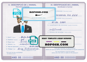Andorra cat (animal, pet) passport PSD template, fully editable