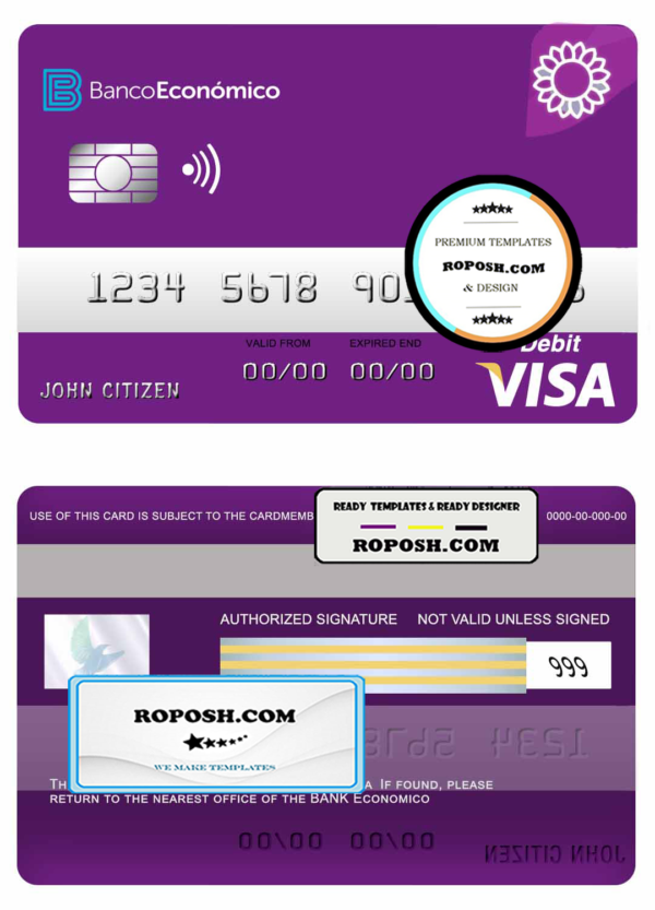 Angola Bank Economio visa debit card template in PSD format