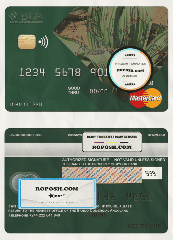 Angola Comercial Bank mastercard template in PSD format, fully editable