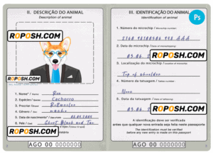 Angola dog (animal, pet) passport PSD template, fully editable