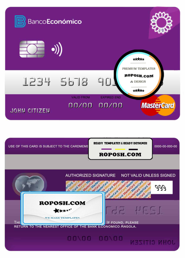Angola Bank Economio mastercard template in PSD format