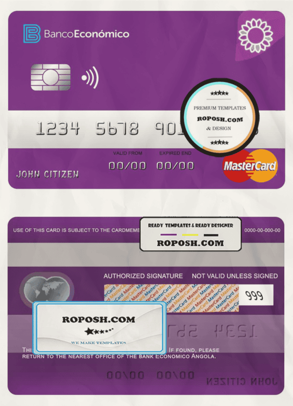 Angola Bank Economio mastercard template in PSD format